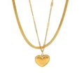 Double layer gold necklace with 3mm snake chain and engraved heart pendant Love You - Double Layer Heart Love You Engraved Style (HF-X2275)