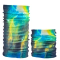 Nebula print magic headwear and seamless cycling face mask with blue green starry pattern - Yellow Green Nebula