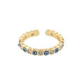 Golden open ring with blue evil eye enamel and sparkling cubic zirconia stones - Adjustable Open / Gold-Royal Blue