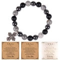 Bracciale di perle occhio di tigre con ciondolo a croce e tre biglietti regalo affetto - Biglietto Per Mio Papà / Bracciale Pietra di Mappa