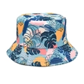 Reversible bucket hat featuring vibrant tropical broadleaf plant print in blue and orange - 17# Tropical Rainforest
