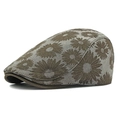 Béret rétro pour femmes et hommes en tissu jacquard à fleurs marron style vintage - Réglable / Vert Militaire