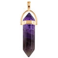 Natural purple amethyst hexagonal prism necklace pendant with polished gold metal clasp - Purple Crystal / Gold Cap Hexagonal Pendant
