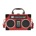 Red retro radio shaped crossbody bag with vintage boombox details and metal handle - Red