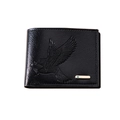 Short bifold men's black grain leather wallet featuring an eagle embossed design - Black
