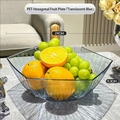 Transparent blue hexagonal PET fruit bowl with 29cm diameter on a marble table - 2025 Hexagon Style / Transparent Blue