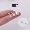 Three sizes of 4mm 5mm 7mm pearl stud earrings with screw back details in silver finish - 4mm / Silver (687)