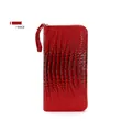 Cartera larga roja de mujer con textura de cocodrilo y correa de muñeca a juego - Rojo