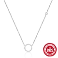 Minimalist S925 sterling silver geometric circle pendant necklace with sparkling cubic zirconia - 925 Silver / White Gold