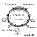 Silver stretch wire bracelet with cross charm and crystal accents in stainless steel - L-Steel Cross Style