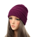 Purple cable knit beanie for women featuring premium chunky wool texture and soft finish - Fuschia