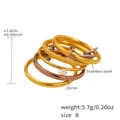 Détail de bague multicouche en acier inoxydable doré 18k avec pierre de zircone - US 8 / Style Zirconia Empilable à 5 Couches Tricolore (A999-9)