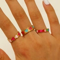 Three-piece gold-plated heart ring set featuring colorful enamel geometric drip oil designs - Colorful Hollow Heart Set of 3