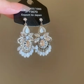 925 silver fringe earrings featuring champagne teardrop zircon and white beads - White (25#)