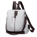 Women's retro PU leather backpack in grey-white and dark brown color contrast finish - Light Gray