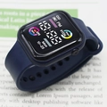 Square sports electronic watch with navy blue silicone strap and digital LED display - Sapphire Blue