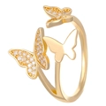 Adjustable triple butterfly wrap ring in 18K gold finish with pavé set crystals - KC Gold Wrap Triple Butterfly Style (5756)
