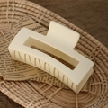 Chic cream square matte hair claw clip in rectangular hollow design for hair styling - 8.5CM Rice White