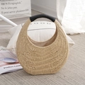 Borsa a mano in paglia intrecciata con manico in pelle nera in stile minimalista - L28*A16*P9 / Beige