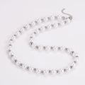 Detailed view of vintage pearl necklace with silver beads and lobster clasp on white background - Silver Color Necklace (8mm)
