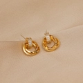 Elegant gold geometric interlocking triple ring earrings with pave zircon accents for women - 14K Gold (925 Silver Needle)