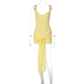 Détail de la robe en dentelle jaune avec corsage et lien à nouer à la taille - XS / Jaune
