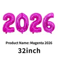 32-inch rose red 2026 number balloons made of premium aluminum foil for parties - 32 inch / Rose Red