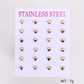 Detailed set of 12 pairs golden stainless steel crown stud earrings on display card - Crown Shape