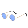 Retro small round sunglasses with gold metal frame and blue lenses for a trendy look - Gold Frame Blue Lenses