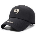 Black quick-dry baseball cap with NY embroidery and breathable laser-cut side vents - Adjustable / Black