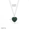 Detailed view of green heart stone necklace with 40 plus 5cm chain and 2x2cm pendant size - A2-12-Necklace (Malachite Green)