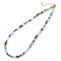 Colorful gemstone bead necklace with turquoise and coral hues on a gold chain - Multicolor Stone and Resin Beads Style (B-N24042401A)
