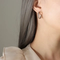 Orecchini a cerchio a forma di U in argento lucido con zircone, stile classico minimalista - Color Acciaio