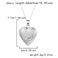 Detail view of silver heart locket pendant with embossed double heart pattern and dimensions - Stainless Steel / Double Heart Relief / Silver