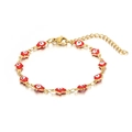 Turkish Evil Eye 18K gold plated stainless steel bracelet with red enamel accents - Red
