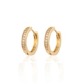 Classic gold circle hoop earrings with sparkling zircon inlay for women - 12mm / Gold