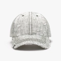 Distressed washed light grey denim baseball cap with vintage frayed holes and metal accents - Adjustable / Green