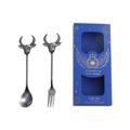 304 stainless steel spoon and fork set in black finish with ox head design gift box - Black Spoon Fork Set + Blue Box