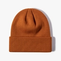 Classic cuffed rib-knit beanie in rust orange, warm winter acrylic hat for men and women - Caramel color