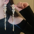 Sparkling long tassel drop earrings with silver plating and clear crystal dangles - 57-Silver Pin-Silver-Geometric Long Tassel
