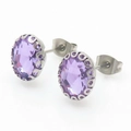 Orecchini a perno rotondi alla moda con cristalli lavanda e montatura floreale argento - Viola