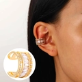 Elegant gold three-layer ear cuff with rectangular and round pavé cubic zirconia - Triple Layer Baguette Zirconia Style (N-1014)