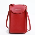 Red PU leather crossbody mobile phone bag with adjustable strap and front flap design - Burgundy