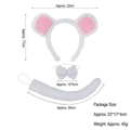 Three-piece white plush mouse costume set with ears headband, bowtie, and long tail - White Plush Mouse 3-Piece Set