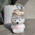 Cute white bear shaped water bottle for students with straw and portable handle - 1000ml / White