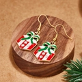 Christmas gift box earrings with red white stripes, green bows and crystal rhinestones - Red and White Gift Box with Rhinestone Style (E00920G)