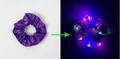 Purple LED hair scrunchie showing normal light and luminous glow effect comparison - Lighted-Deep Purple