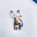 Creative black Egyptian cat brooch with colorful floral patterns and enamel finish - White Multi-color Cat
