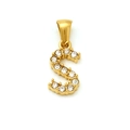 Pendentif lettre S en acier inoxydable doré serti de micro-pavés en zircone brillant - Lettre S (SP148G-S)