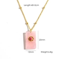 Detail view of pink stone pendant necklace with dimensions 25x13mm and 40+5cm chain length - Rose Quartz (YTN2411200-PC)